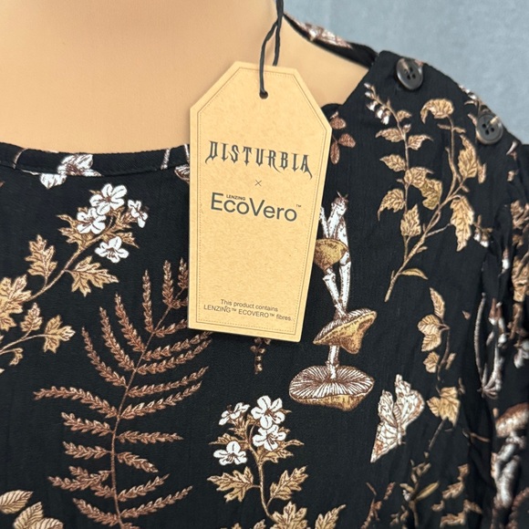 Disturbia Dresses & Skirts - Disturbia Black Dress with Floral and Mushroom Print